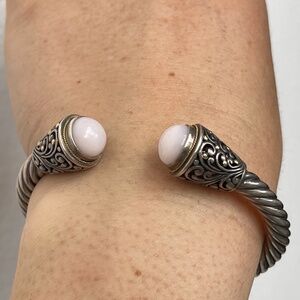 Handmade Indonesia Sterling Silver 18k Gold Pink Opal Cuff Bracelet Average OS